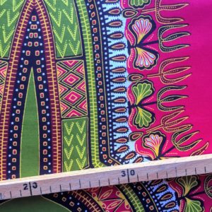 Tissu Wax framboise kaki imprimé Tribal