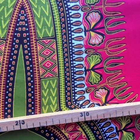 Tissu Wax framboise kaki imprimé Tribal