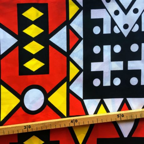 Tissu Wax rouge jaune noir imprimé Samakaka