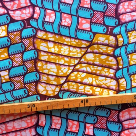 Tissu Wax rose turquoise imprimé Tubes