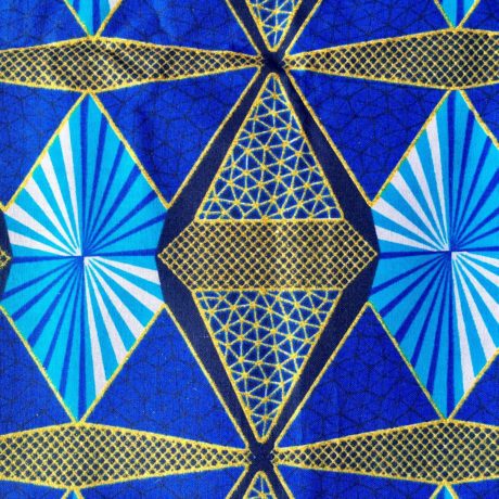 Tissu Wax pailleté bleu doré imprimé Diamants détail