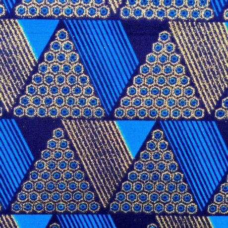 Tissu Wax pailleté bleu doré imprimé Triangles détail
