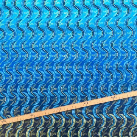 Tissu Wax pailleté dégradé bleu doré imprimé S