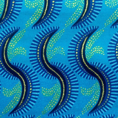 Tissu Wax pailleté dégradé bleu doré imprimé S détail