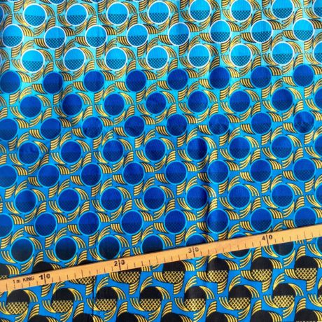 Tissu Wax pailleté dégradé bleu doré imprimé Cercles
