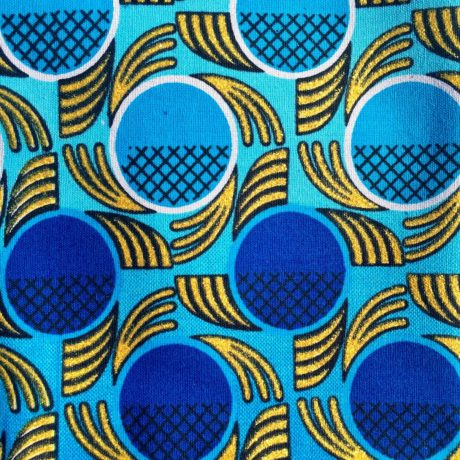 Tissu Wax pailleté dégradé bleu doré imprimé Cercles détail
