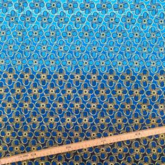 Tissu Wax pailleté dégradé bleu doré imprimé Fleurs
