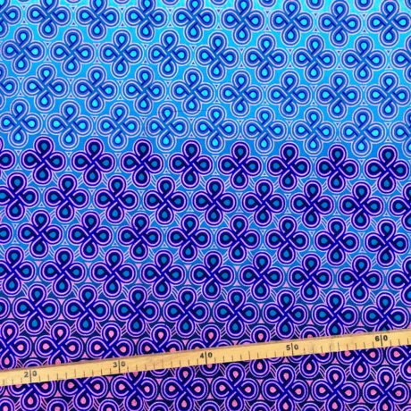 Tissu Wax pailleté dégradé bleu rose poudré imprimé Noeuds