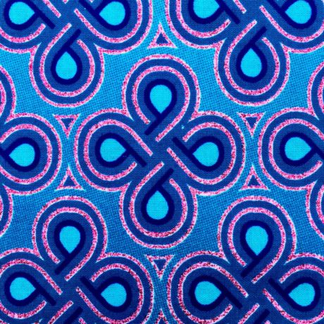 Tissu Wax pailleté dégradé bleu rose poudré imprimé Noeuds détail