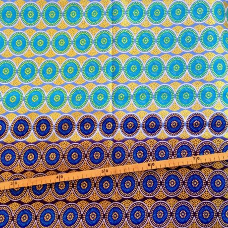 Tissu Wax pailleté dégradé bleu imprimé Gros cercles