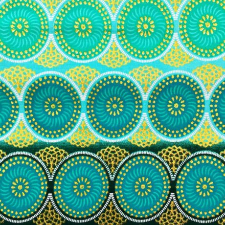 Tissu Wax pailleté dégradé turquoise imprimé Gros cercles détail