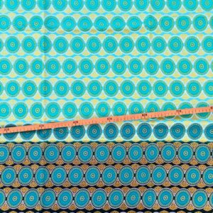Tissu Wax pailleté dégradé turquoise imprimé Gros cercles