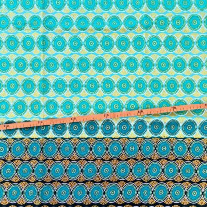 Tissu Wax pailleté dégradé turquoise imprimé Gros cercles