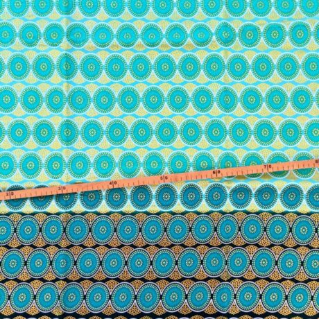 Tissu Wax pailleté dégradé turquoise imprimé Gros cercles