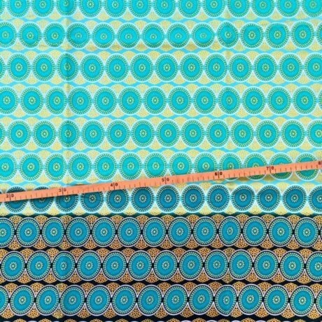 Tissu Wax pailleté dégradé turquoise imprimé Gros cercles