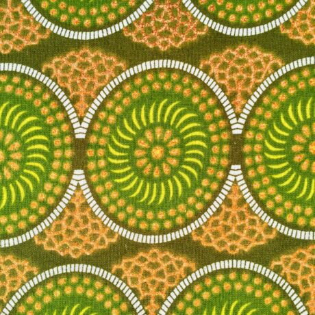 Tissu Wax pailleté dégradé vert imprimé Gros cercles détail foncé