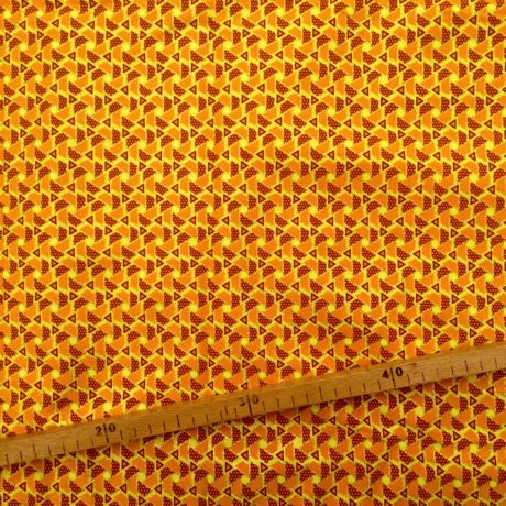 Tissu Wax pailleté jaune orange doré imprimé Mini triangles