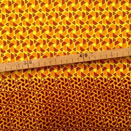 Tissu Wax pailleté jaune orange doré imprimé Mini triangles bordure