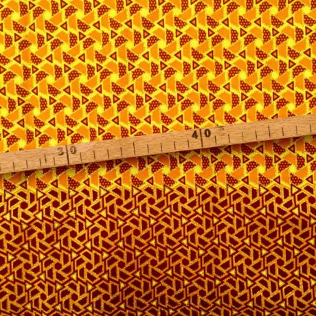 Tissu Wax pailleté jaune orange doré imprimé Mini triangles bordure