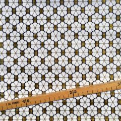 Tissu Wax pailleté noir blanc doré imprimé Fleurs