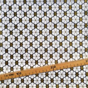 Tissu Wax pailleté noir blanc doré imprimé Fleurs