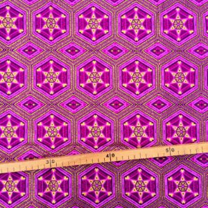 Tissu Wax pailleté rose violet doré imprimé Etoiles