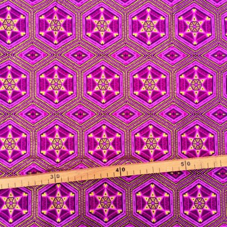 Tissu Wax pailleté rose violet doré imprimé Etoiles