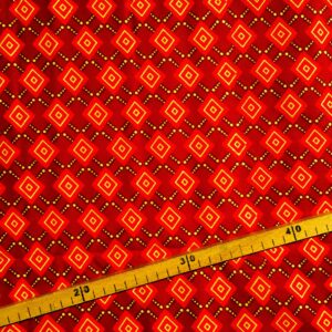 Tissu Wax pailleté rouge bordeaux doré imprimé Losanges