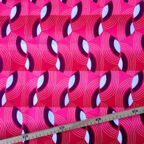 Tissu Wax pailleté rouge rose doré imprimé Amandes