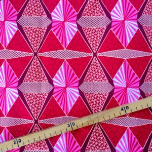 Tissu Wax pailleté rouge rose doré imprimé Diamants