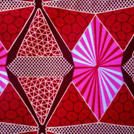 Tissu Wax pailleté rouge rose doré imprimé Diamants détail