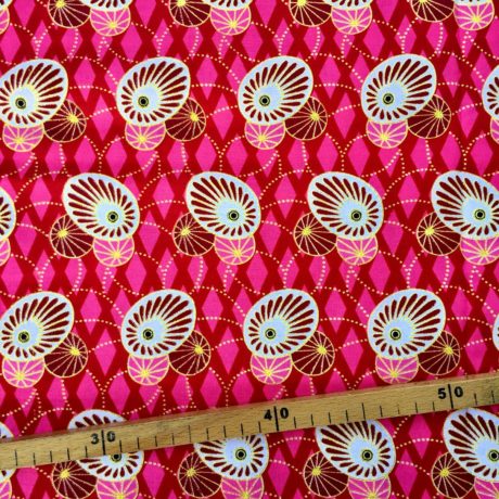 Tissu Wax pailleté rouge rose doré imprimé Ovales