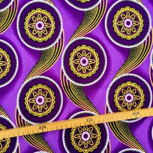 Tissu Wax pailleté violet doré imprimé Cercles en Fleurs