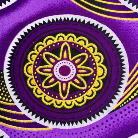 Tissu Wax pailleté violet doré imprimé Cercles en Fleurs détail
