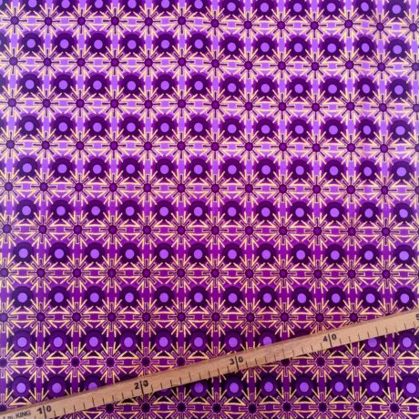 Tissu Wax pailleté violet doré imprimé Etoiles