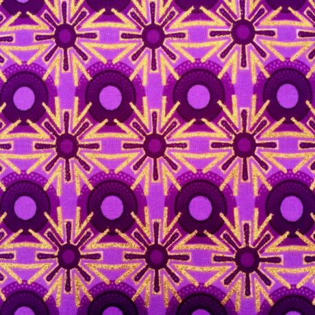 Tissu Wax pailleté violet doré imprimé Etoiles détail clair