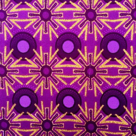 Tissu Wax pailleté violet doré imprimé Etoiles détail foncé