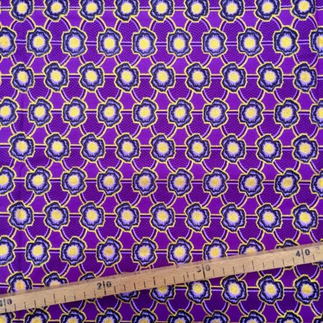 Tissu Wax pailleté violet doré imprimé Mini Fleurs