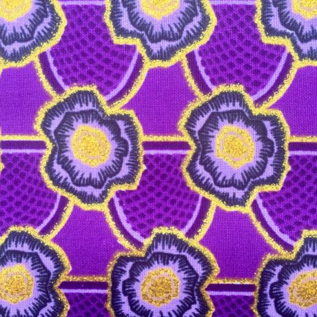 Tissu Wax pailleté violet doré imprimé Mini Fleurs