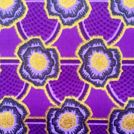 Tissu Wax pailleté violet doré imprimé Mini Fleurs