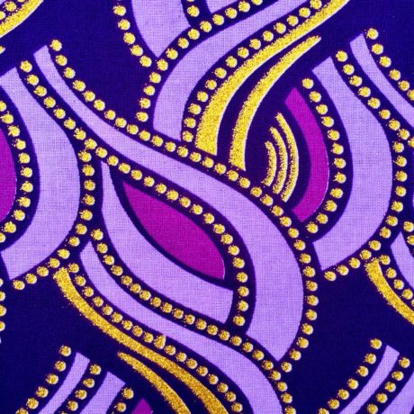 Tissu Wax pailleté violet doré imprimé Tresses détail