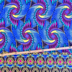 Tissu Wax pailleté bleu électrique imprimé Dragon