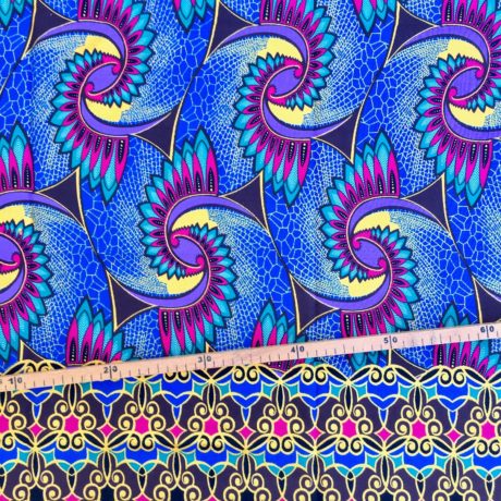 Tissu Wax pailleté bleu électrique imprimé Dragon