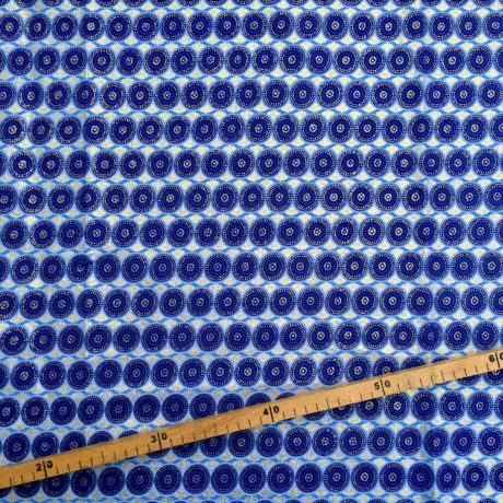 Tissu Wax pailleté bleu imprimé Mini cercles