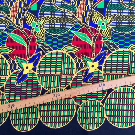 Tissu Wax pailleté bleu vert rouge imprimé Batik détail bordure
