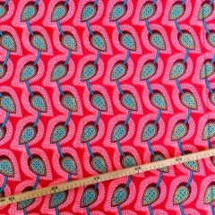 Tissu Wax pailleté corail imprimé Tulipes
