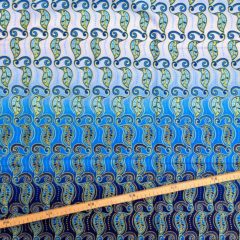 Tissu Wax pailleté dégrade bleu imprimé Feuilles