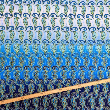 Tissu Wax pailleté dégrade bleu imprimé Feuilles