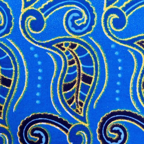 Tissu Wax pailleté dégrade bleu imprimé Feuilles détail foncé