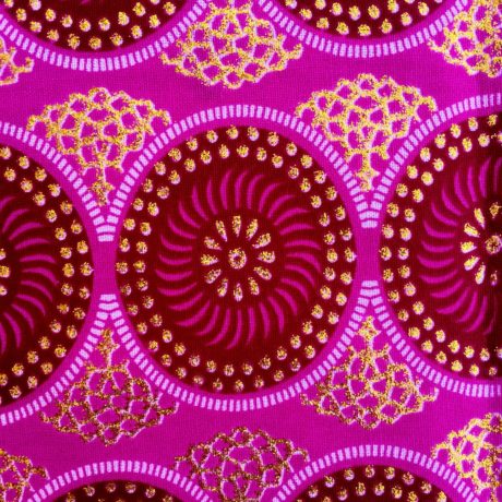 Tissu Wax pailleté dégradé rose bordeaux imprimé Gros cercles détail